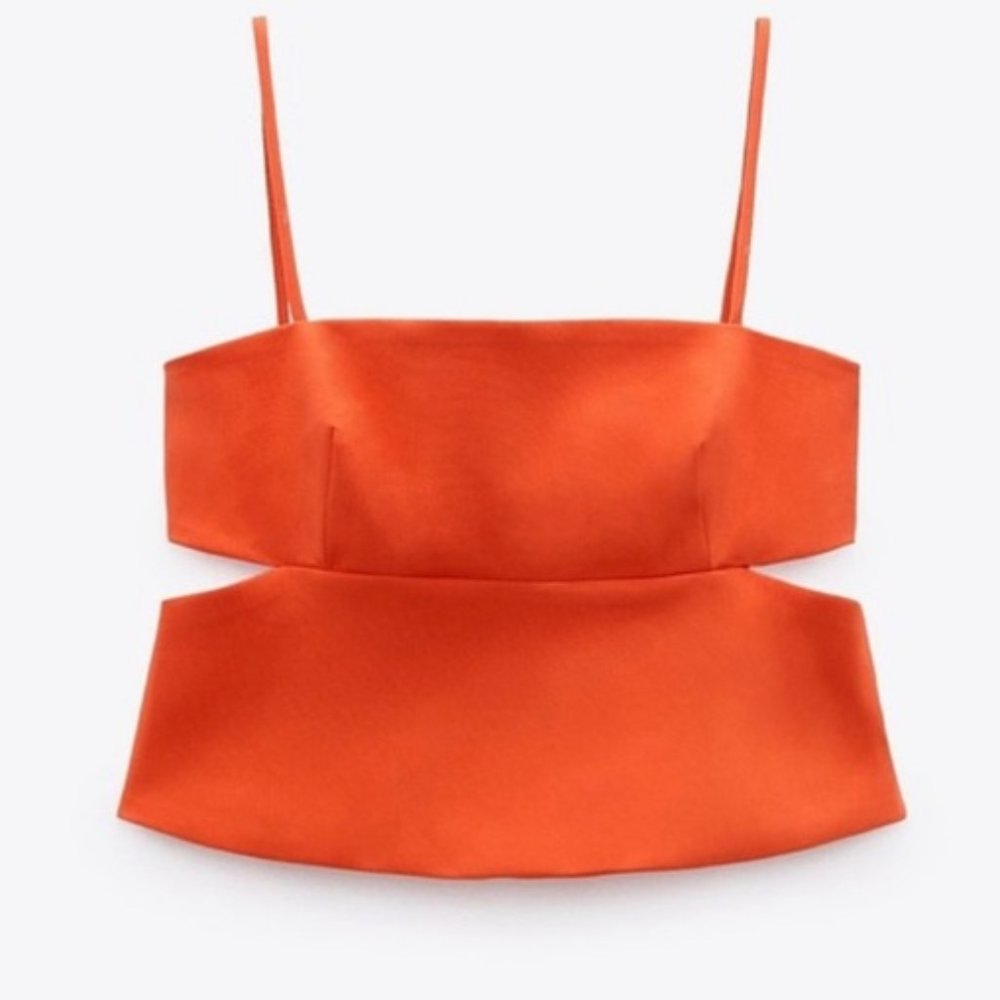 Zara Orange Cut-Out Straight Neckline Crop Top (SMALL)
